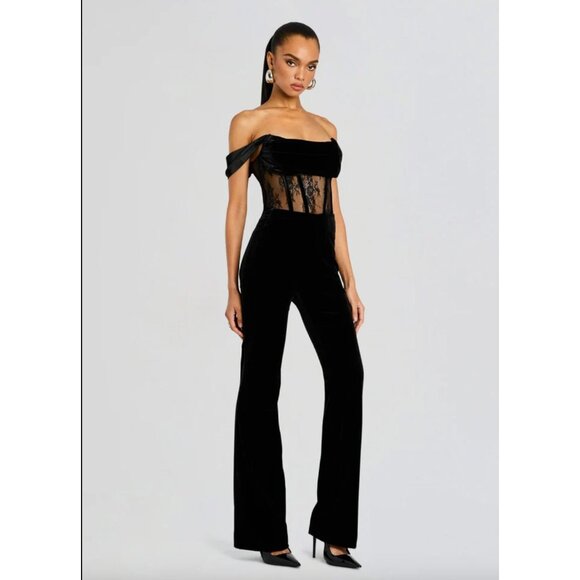 retrofete Leni Velvet Corset Wide Leg Jumpsuit Black Womens Size Small - Picture 14 of 14